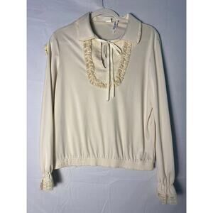 Vintage 70s Mardi Modes Cream Lace Ruffle Collar Hippie Top Women's Size Large